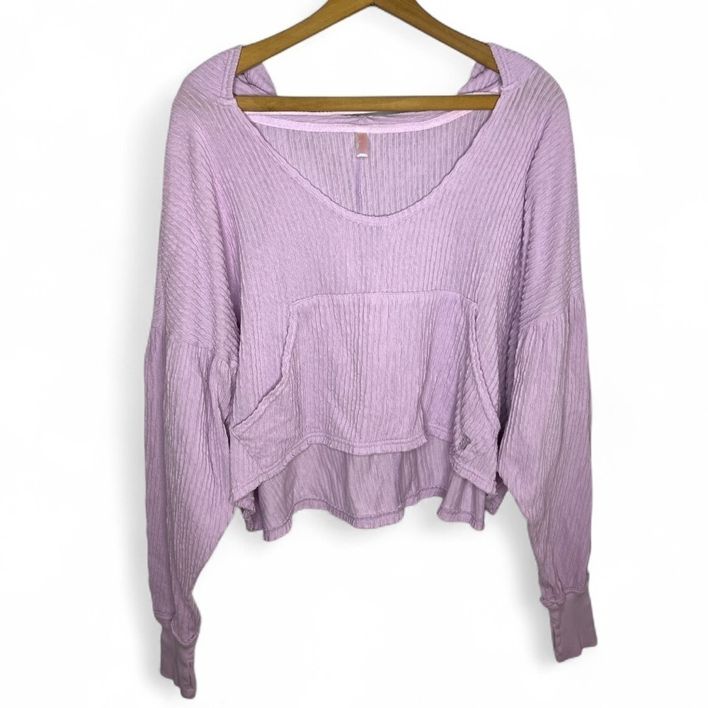 FP Movement Free People Lavender Cropped Hoodie Textured Thumb Holes Soft Girl